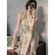 thumbnail image 2 of Vintage Sexy Sleeveless Neck-mounted Party Maxi Dresses for Women Halter Spaghetti Strap Folds Midi Dress Elegant Fashion SummerM Gao Jinjia LED, 2 of 2