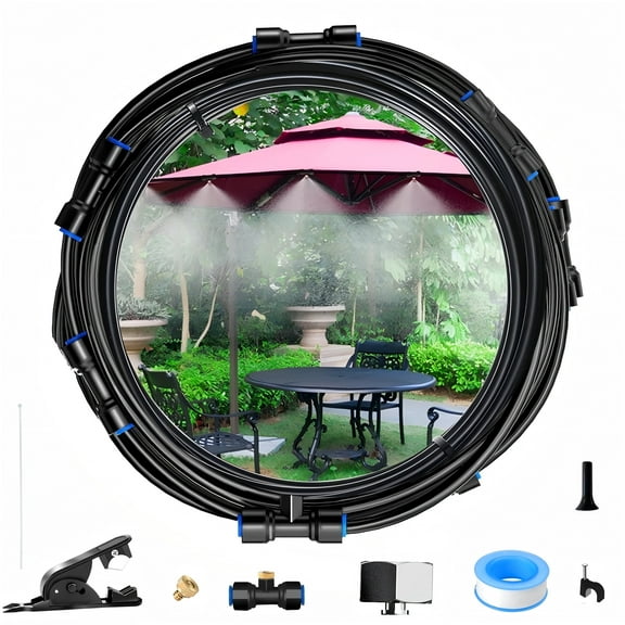 Misting System, misters for patio with 25 Nozzles & Cutter, 66ft pvc Mister