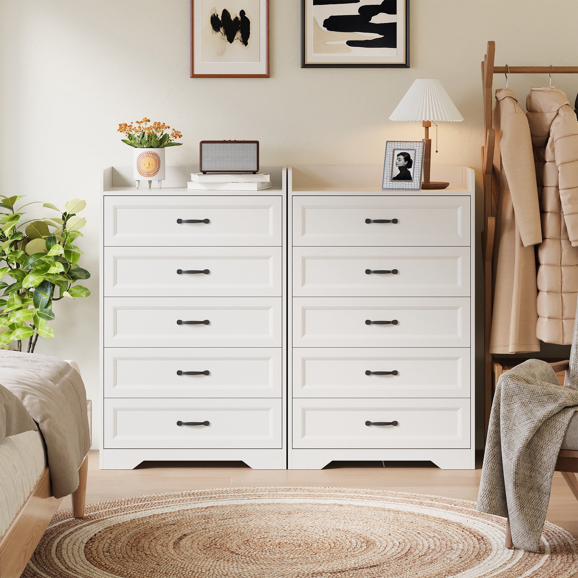 Asofer Bedroom Furniture Set - Includes 6 Drawer Dresser & 5 Drawer Dresser, White