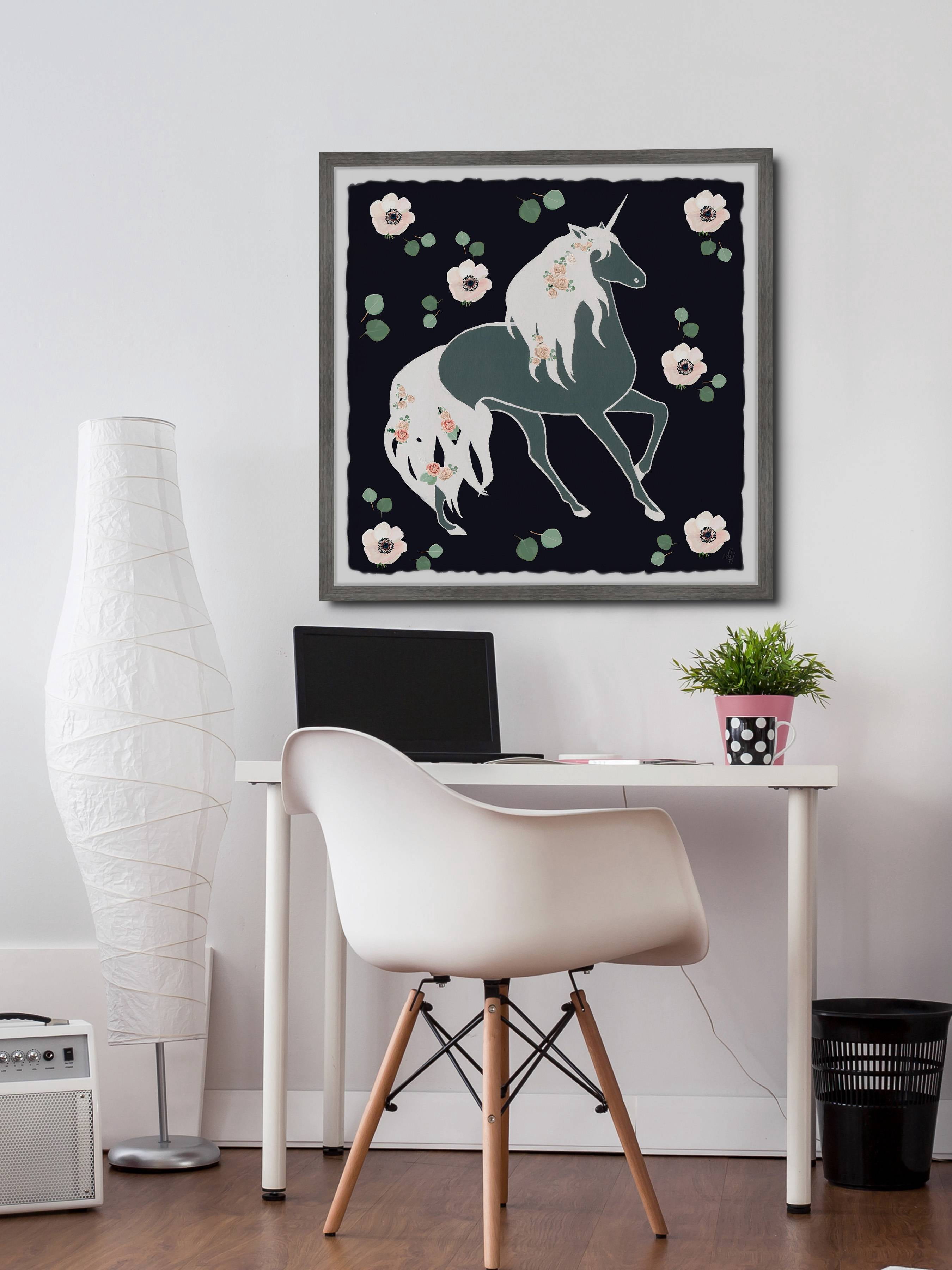 Marmont Hill Blooming Unicorn Framed Wall Art, 18.00" x 1.50"
