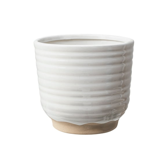 BHG PL 6.8" White Horizontal Stripe Ceramic Planter