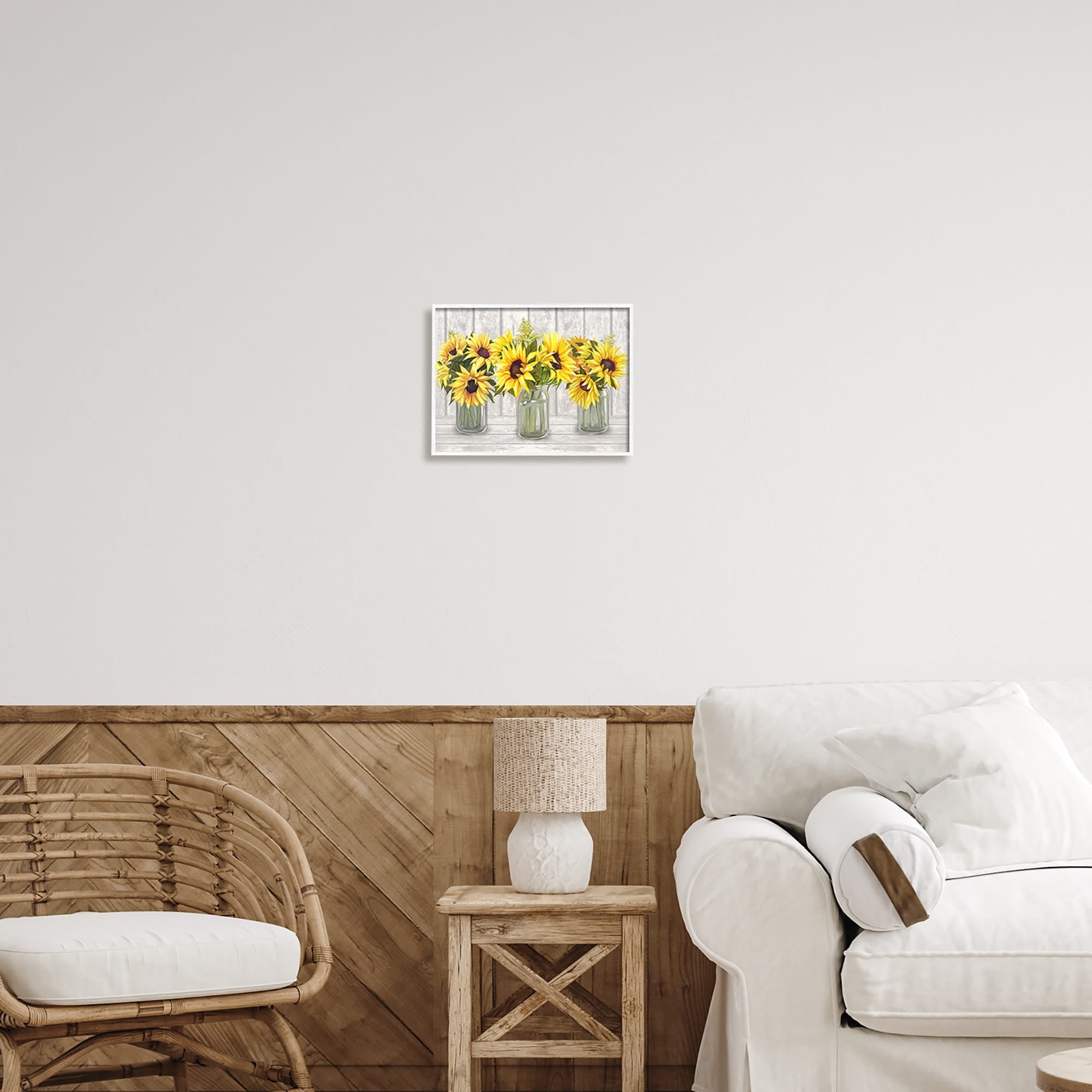 Stupell Industries Three Sunflower Bouquets Country Planks Still Life Graphic Art White Framed Art Print Wall Art, Design by Ziwei Li