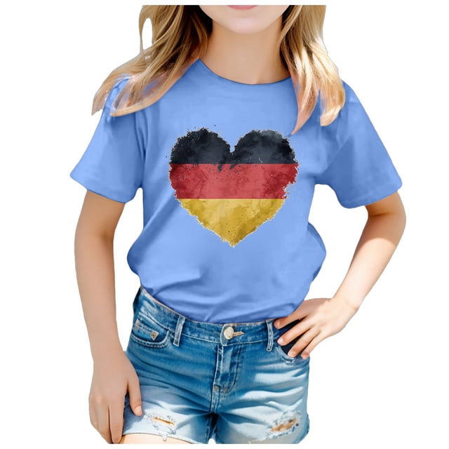 WEAIXIMIUNG Excision Enfant Drapeau d'Allemagne Imprimé Manches Courtes Col Rond T-Shirt Floral Tendance Mode Chemise de Base Hauts