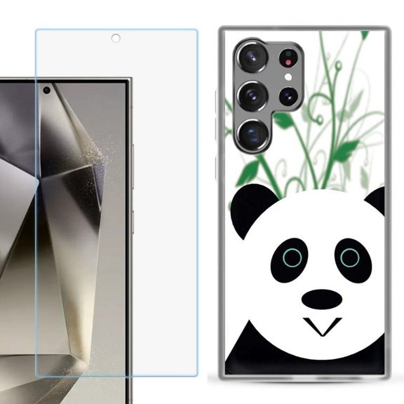 OneToughShield ® Compatible with Samsung Galaxy S24 Ultra, Shockproof Phone Case, with Tempered Glass Screen Protector - Panda