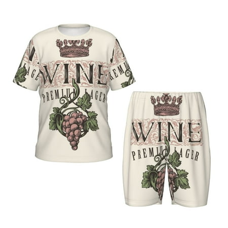 Luyuia Wine Print Girls  2-Piece Tie-Dye Pajama Set  Cute Summer Loungewear with Shirt and Tank Shorts Nightwear-XX-Large