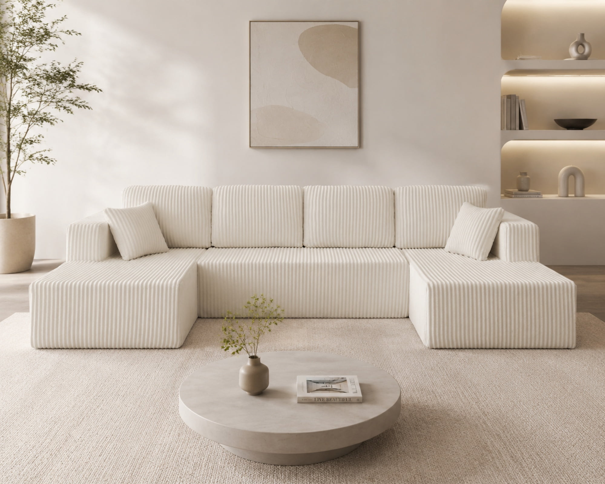U Shape Modular Sectional Sofa with Chaise, Modern Minimalist Corduroy Couch with Sleeper Design, Comfy Space-Efficient Modular Sofa Set for Living Room, Apartment