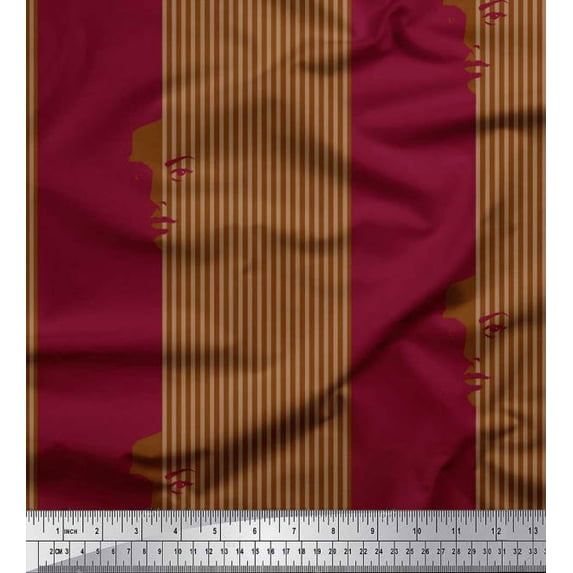 Soimoi Crepe Silk Fabric Stripe & Women Face Fabric Prints By Yard 42 Inch Wide