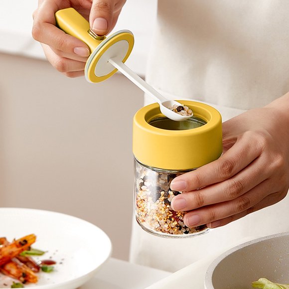 Household Glass Seasoning Jar , Retractable Salt Shaker, Glass, Sealed Wet-Proof, Modern Kitchen, Family Cooking, Easy Serving, Stainless Steel Top, Contemporary Design, Home Gadget, Kitchen Sopatenor