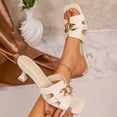 thumbnail image 5 of Womens Kitten Heels Mule Sandals Square Open Toe Trendy Cutout Metal Chain Low Heel Backless Slip on Slides White Size 9, 5 of 7