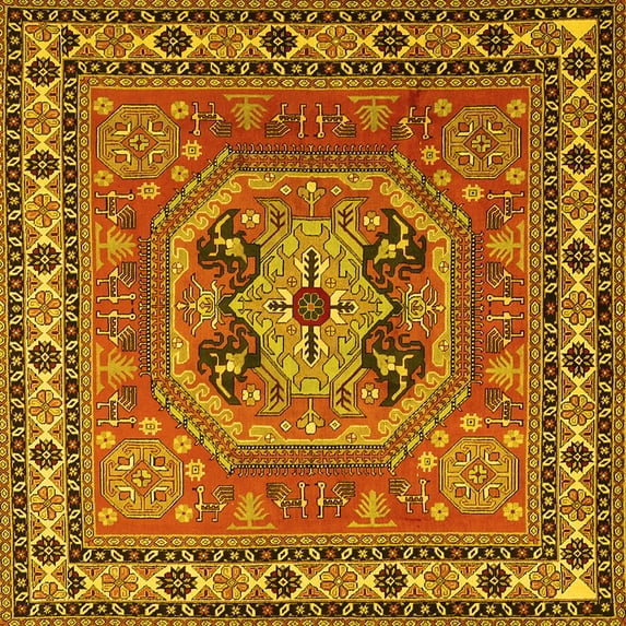 Ahgly Company Machine Washable Indoor Square Persian Yellow Traditional Area Rugs, 8' Square