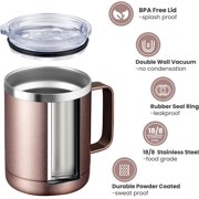 12oz Coffee Mug With Handle and Sliding Lid,Stainless Steel Travel Tumbler Cup with Handle,Double Wall Vacuum Insulated Camping Cup for Hot & Cold Drinks Tea (Cold Grey,Set of 1