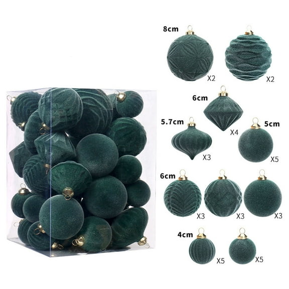 Taotanxi Velvet Christmas Ornaments Set, 35PCS Flocked Shatterproof Assorted Hanging Xmas Tree Ball Decorations, for Home Party Holiday Valentines Day Decor, Green