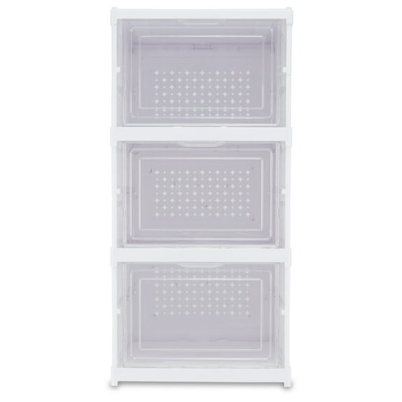 Mainstays 3-Tier Collapsible Shoe Organizer, Clear/White