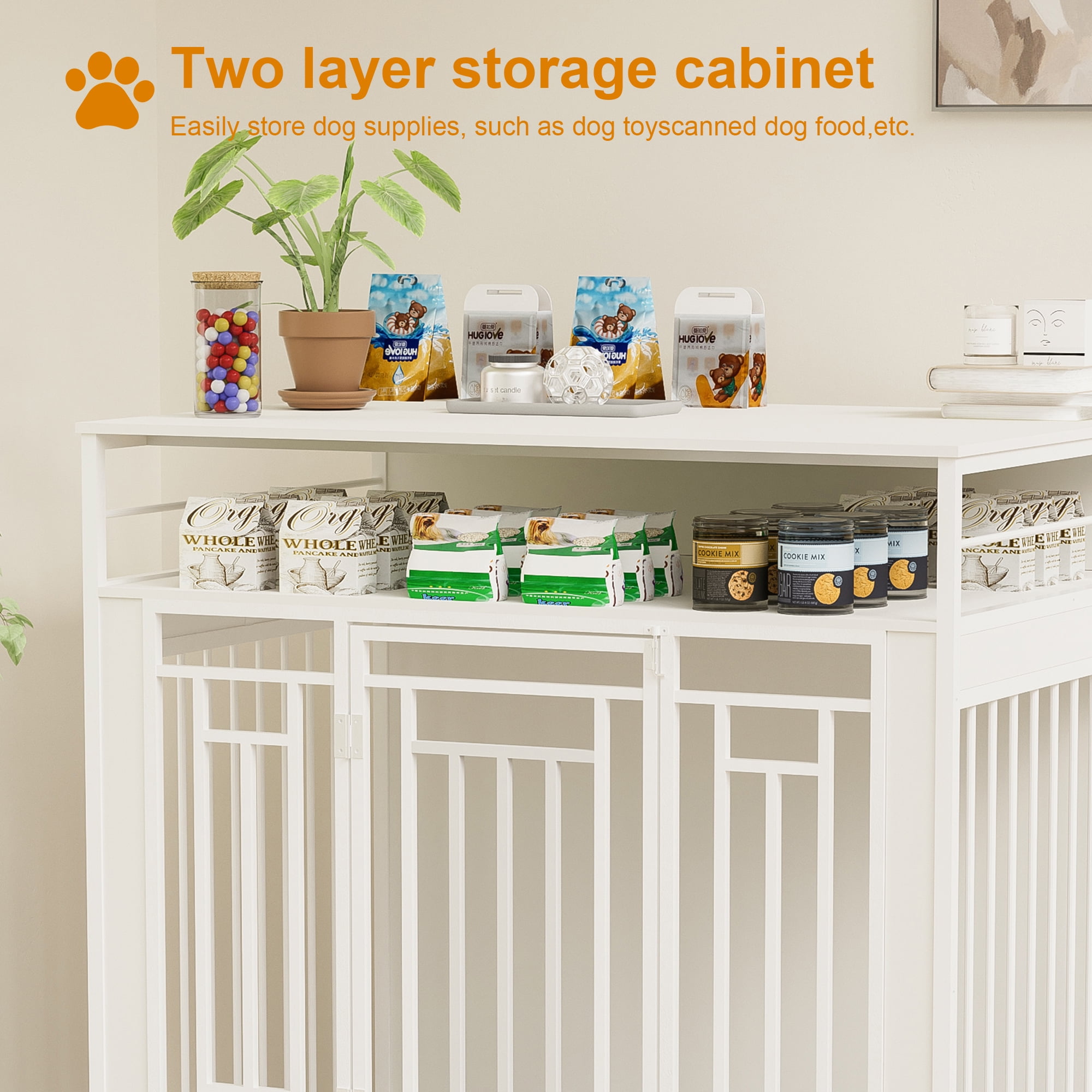 Aukfa 43.3" Dog Crate Furniture for Large Dogs,Wooden Dog Crate with Divider,White