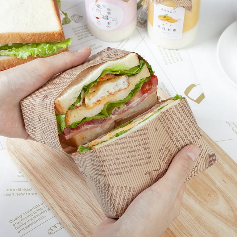 100pcs Greaseproof Paper Sheets Newspaper Style Kitchen Oil Proof Parchment Papers Waterproof Basket Liners Eco-Friendly Food Sandwich Wrappers for