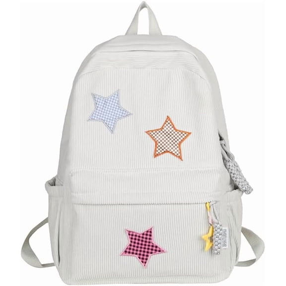 Corduroy Star Backpack Cute Y2k Preppy Backpack Aesthetic College Laptop Backpack Y2k Accessories for Women (Army Green)