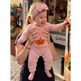 thumbnail image 6 of RUINIXCW Newborn Baby Girl My First Halloween Fall Winter Clothes Infant Baby Girls Waffled Romper Pumpkin Embroidery Long Sleeve Jumpsuit with Headband, 6 of 9