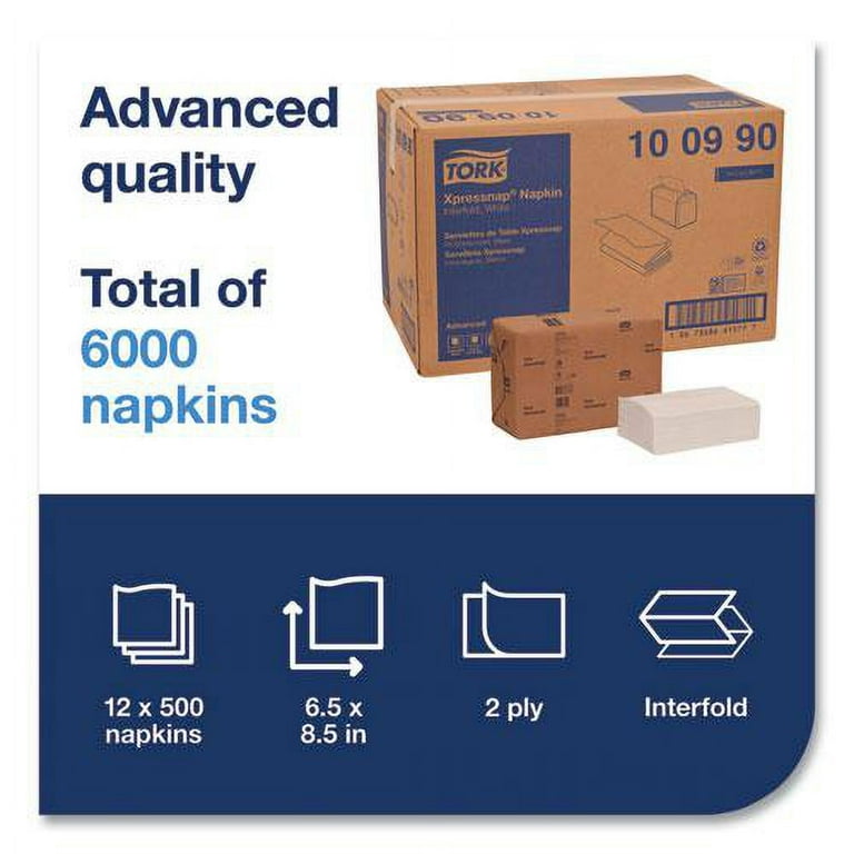 Xpressnap Interfold Dispenser Napkins, 2-Ply, 6.5 x 8.5, White, 500/Pack, 12 Packs/Carton