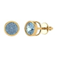 thumbnail image 2 of Yellow Solid Solid Gold Solitaire Stud Everyday Dainty Earrings - 2 Ct Brilliant Round Cut Studs Natural Sky Blue Topaz 14K, Everyday Dainty Earrings Screw Back, 2 of 7
