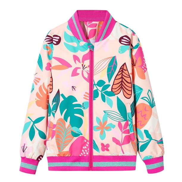 Gibobby Chamarra acolchada para niñasChaqueta para niñas, chaqueta ligera de otoño, chaqueta cortavientos con estampado de finas para niños con cremaller(Rojo, 6-7 Años)