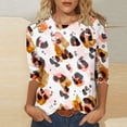thumbnail image 2 of Pompotops T-shirt Ample Imprimé Mode Femme Manches 3/4 Blouse Col Rond Hauts Décontractés Liquidation, 2 of 4