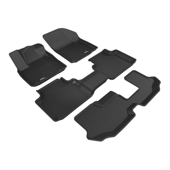 3D MAXpider Custom Fit Kagu Floor Mat (Black) Compatible with Volkswagen Atlas 7-Seat 2018-2024 - Full Set