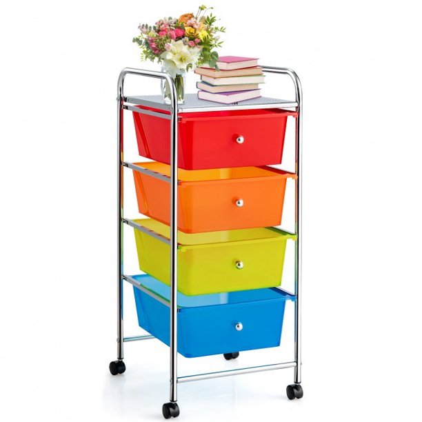 4Drawer Cart Storage Bin Organizer Rolling with Plastic Drawers