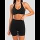 thumbnail image 4 of Conjuntos Entrenamiento para Mujer 2 Piezas,Sujetador Deportivo con Cuello Halter y Arrugas,Pantalones Cortos Ciclista Cintura Alta,Ropa Ejercicio para Gimnasio Yoga Negro S, 4 of 8
