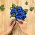 thumbnail image 3 of Scheam 25 Pieces Artificial Flower Roses, Real Touch Fake Foam Roses for DIY Bouquet Wedding Party Baby Shower Home Decoration (Royal Blue), 3 of 7