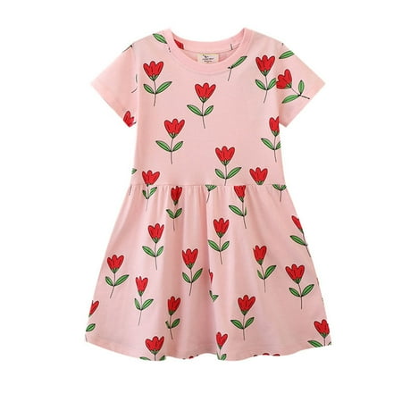 

WIBACKER 2-7T Kids Girls Summer Cotton Dress Short Sleeve Cartoon Unicorn Crewneck Dresses