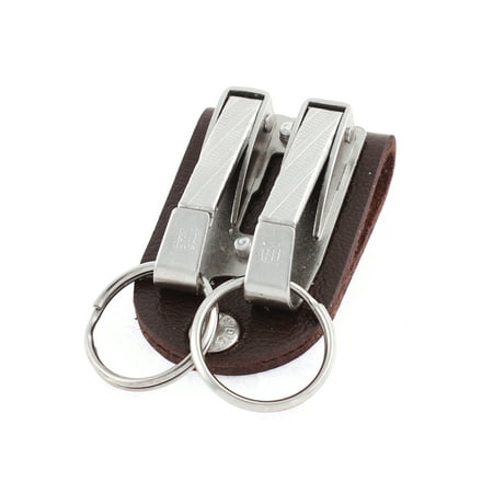 Unique Bargains Faux Leather Belt Loop Dual Clasps Split Ring Keychain Key