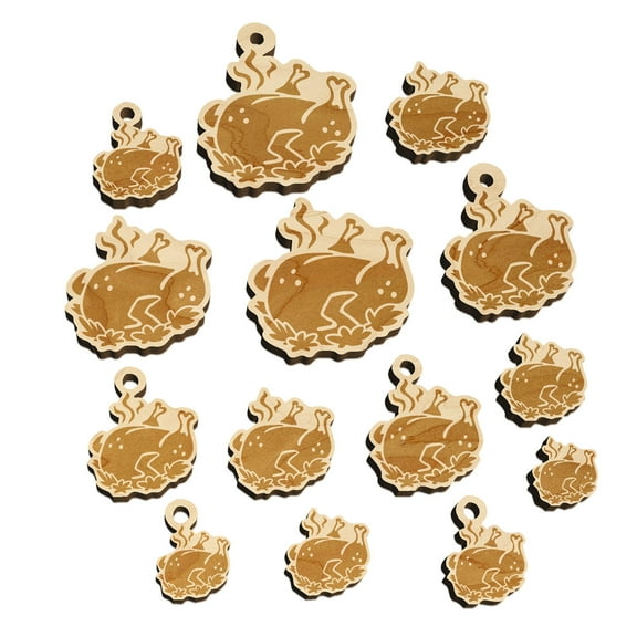 Delicious Turkey Dinner Thanksgiving Wood Mini Charms Shapes DIY Craft Jewelry - With Hole - 14mm (26pcs)