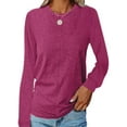thumbnail image 1 of MAWCLOS T-shirt Femme Col Rond T-shirt Manches Longues Tee Décontracté Travail Tunique Unie Blouse Rose Rouge G, 1 of 5