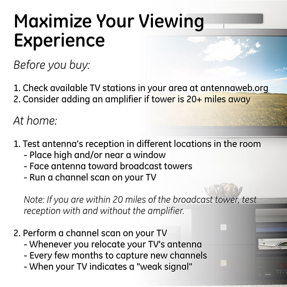 GE Pro Amplified HD TV Antenna, Indoor, Bar Design, VHF UHF HDTV, 33691
