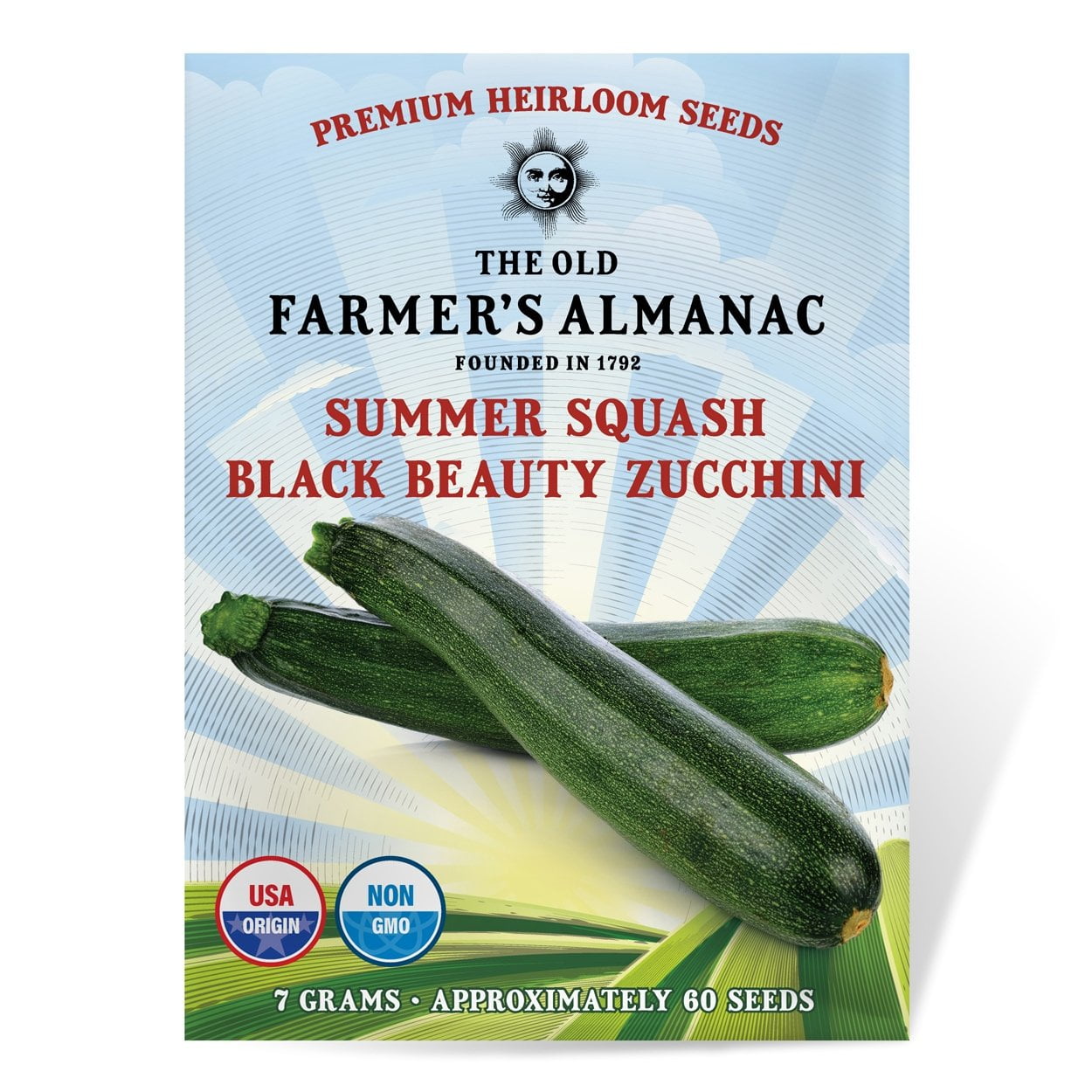 The Old Farmer's Almanac Heirloom Summer Squash Seeds Black Beauty Zucchini Approx 60 Seeds