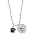 thumbnail image 1 of Delight Jewelry Silvertone Small Navy Blue Paw Silvertone Script Initial Disc - V - Charm Necklace, 20"+3", 1 of 4