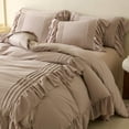 thumbnail image 5 of Khaki Ruffle Duvet Cover Set Queen Size Vintage Ruffled Fringe Comforter Cover Solid Color Princess Bed Set for Girls Farmhouse Rustic Bedding Soft Microfiber,Zipper Closure,No Comforter, 5 of 14