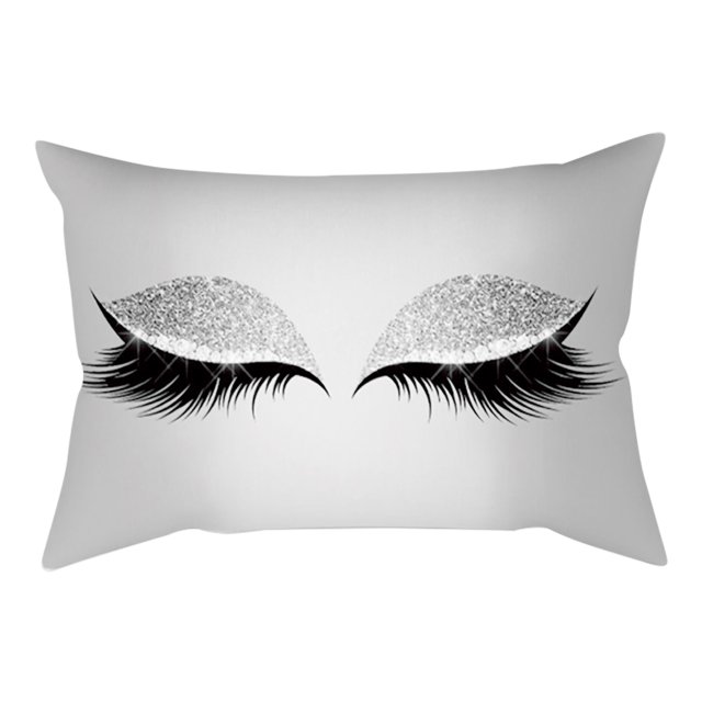 Funda de cojín de poliéster con diseño de pestañas para decoración del hogar, funda de almohada para oficina, coche, cafetería (L)