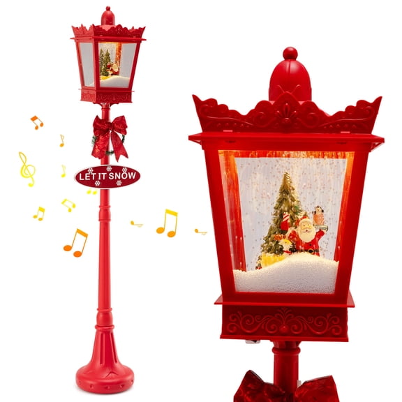 Costway 8 ft Musical Christmas Streetlight with Warm White LED Lights Snowy Effects