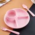 thumbnail image 1 of LEFU Divided Dinner Plates Set - 3 Compartment Plastic Plates for Adults Children Home Use - Reusable Sectioned Plates with Optional Fork Spoon - White Pink Green, 1 of 5