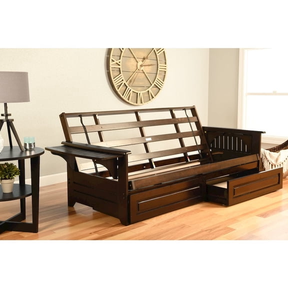 Kodiak Furniture Phoenix Queen Wood Futon Frame with Storage Drawers in Espresso