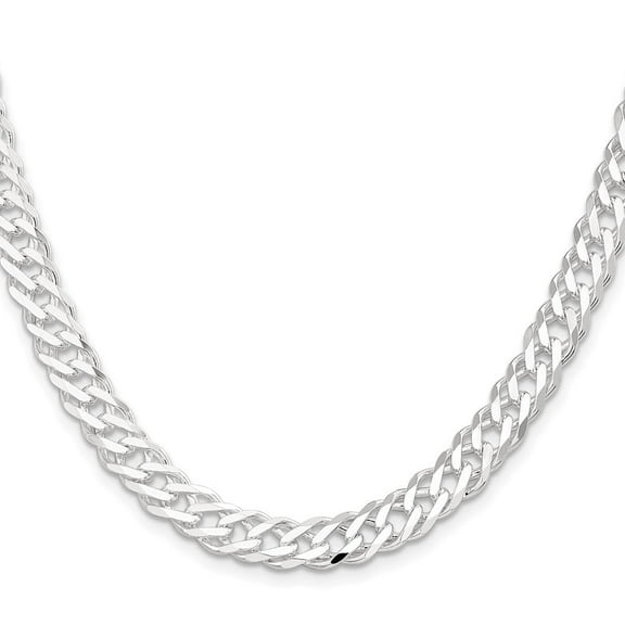 Diamond2Deal 925 Sterling Silver 7.75mm 6 Side Diamond-Cut Flat Double Curb Chain Necklace for Men 18"