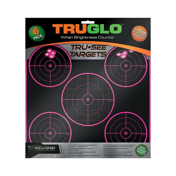 Truglo Target 5-Bull 12x12 Pink, 6 Pack