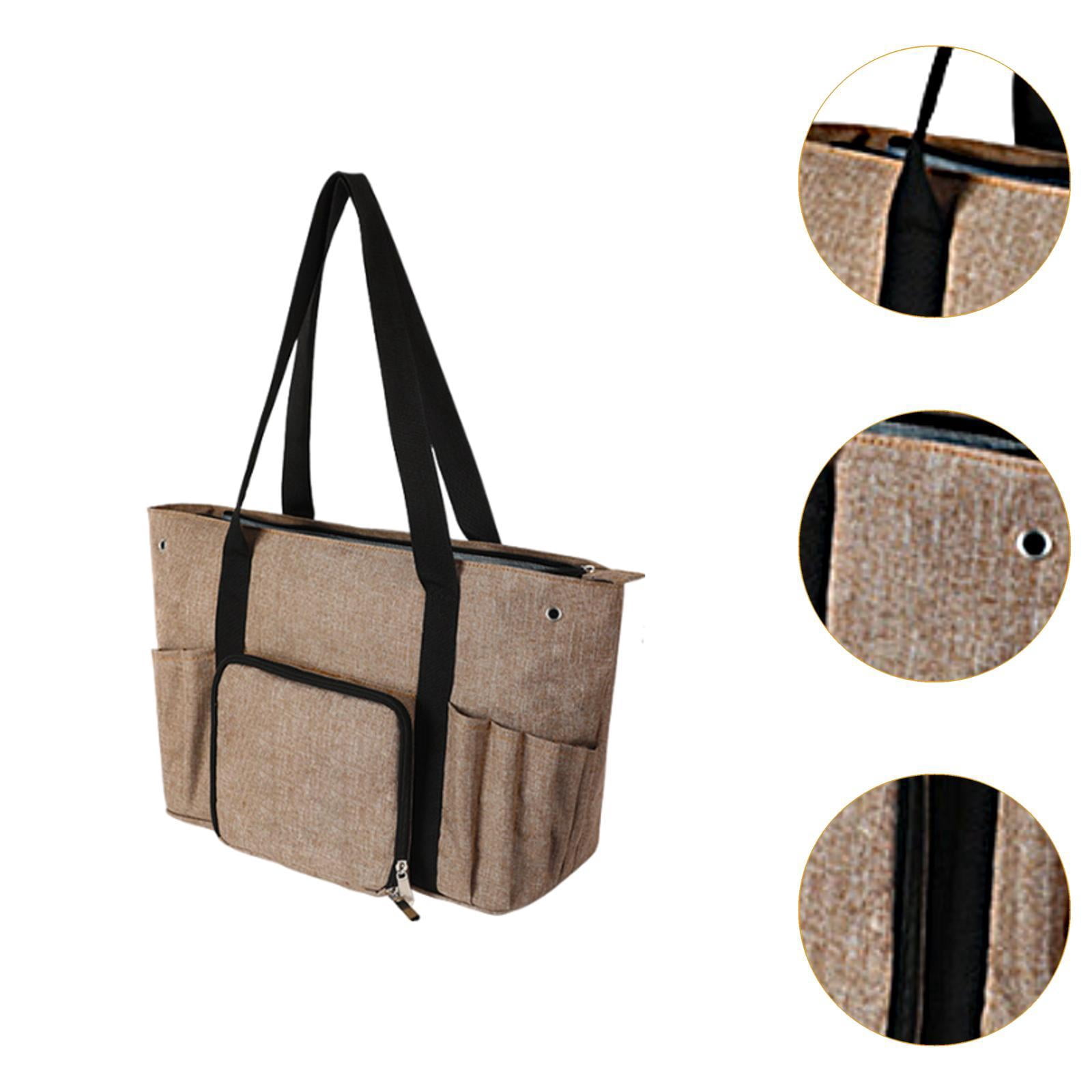 HOMYL Crochet Bag Tote Knitting Crochet Supplies with 2 Holes Empty Yarn Organizer khaki