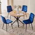 thumbnail image 2 of 5 Piece Round Dining Table Chairs Set for 4 - Mid-Century Modern Oak Kitchen Table with 4 Blue Velvet Chairs, Coffee Table & Chair with Black Metal Legs for Dining Living Room, Apartment, 2 of 7