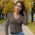 thumbnail image 6 of OQQ women's shirt Long sleeve zipper spring and autumn fashion sexy top fitted T-shirt, 6 of 7