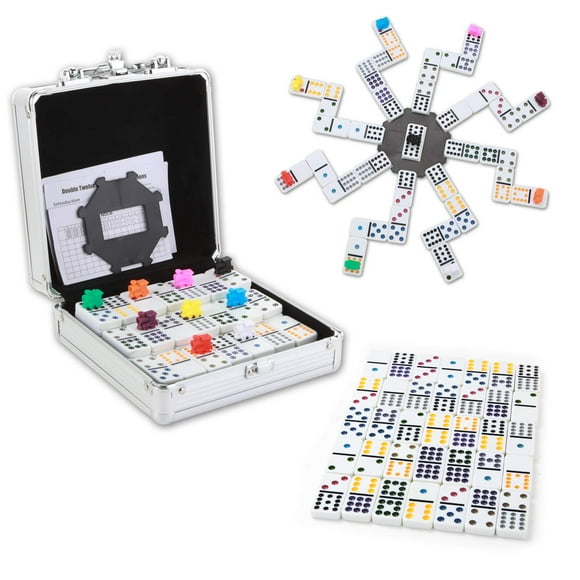 Nolie Mexican Train Dominoes Game Double 12 Dominoes Set Dot Dominoes With Aluminum Case