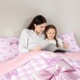 thumbnail image 4 of Erosebridal Pink Classic Checkered Queen Comforter Set For Kids,Letter S Initial Lettering Bedding Comforter Set For Bow Lover,Pink Reversible,3 Pieces, 4 of 7