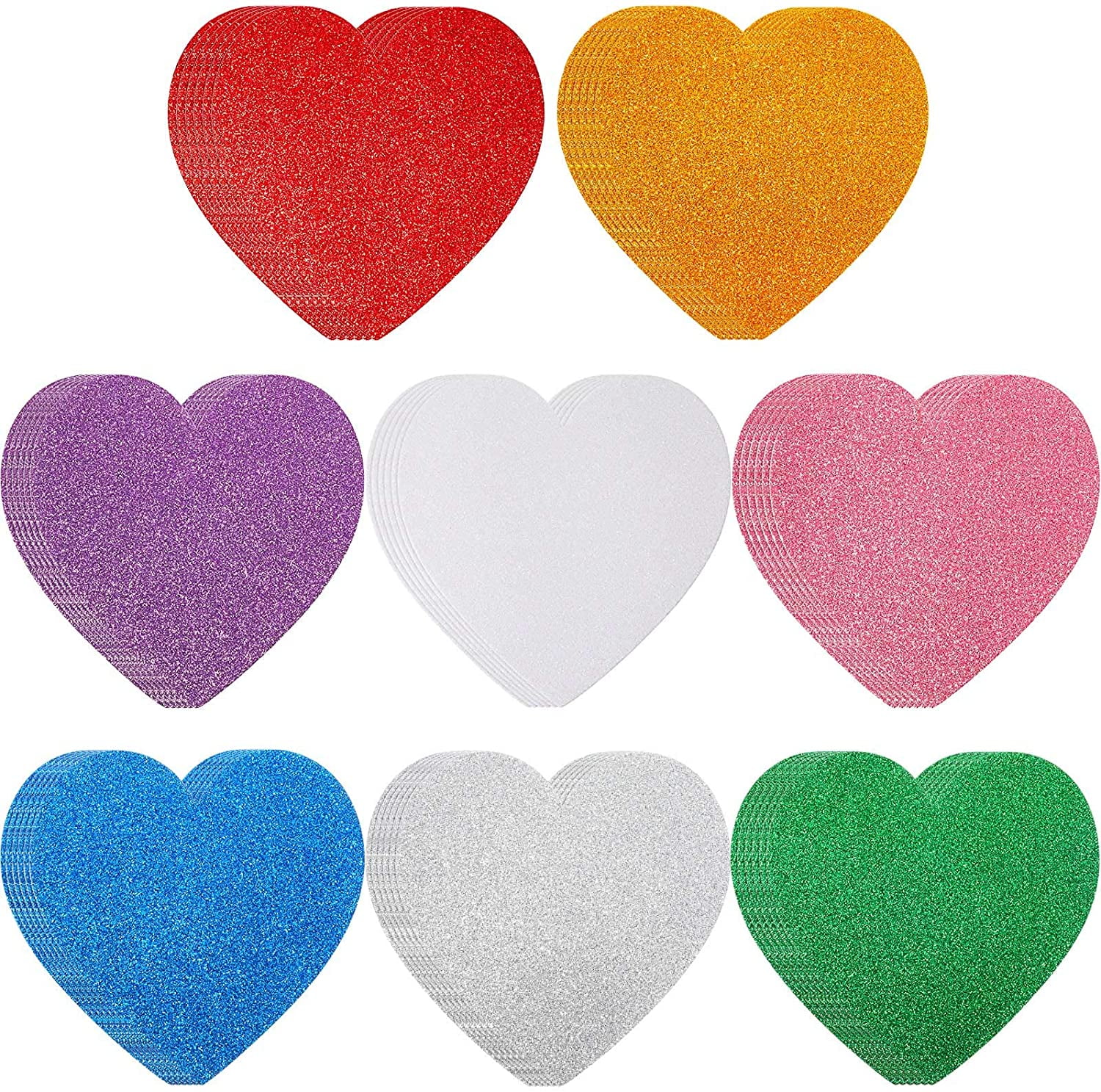 48 Pieces 6 Inch Heart Glitter Foam Stickers Valentine's Day Self