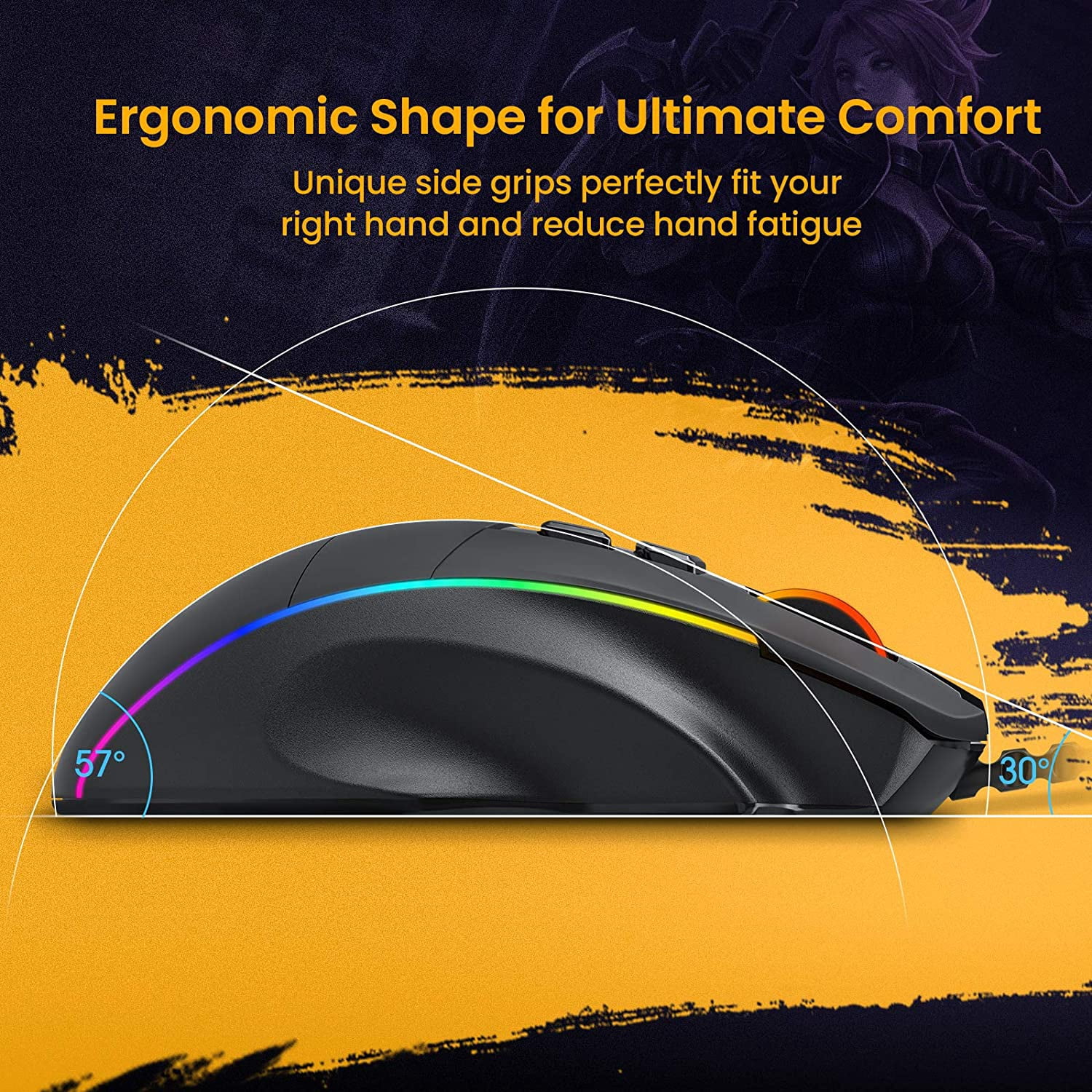 Ergonomic Wired Gaming Mouse, 8 Programmable Buttons , 5 Levels Adjustable DPI Up To 58000, Wired Computer Gaming Mice with 7 RGB Backlight Modes for Windows 7/8/10/XP